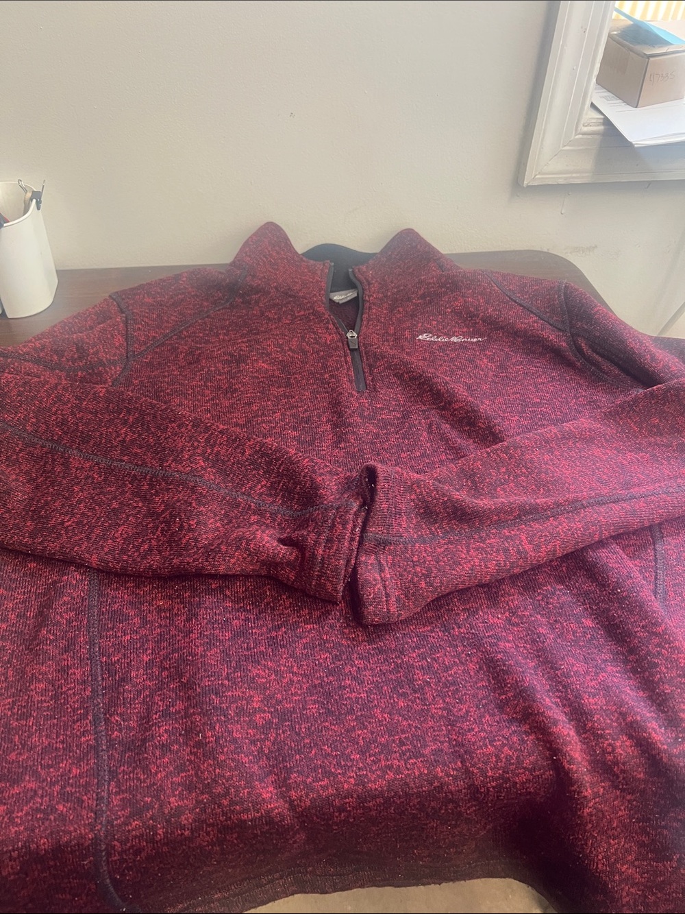 Eddie Bauer Men's Zip-Up Sweater in Maroon Heather